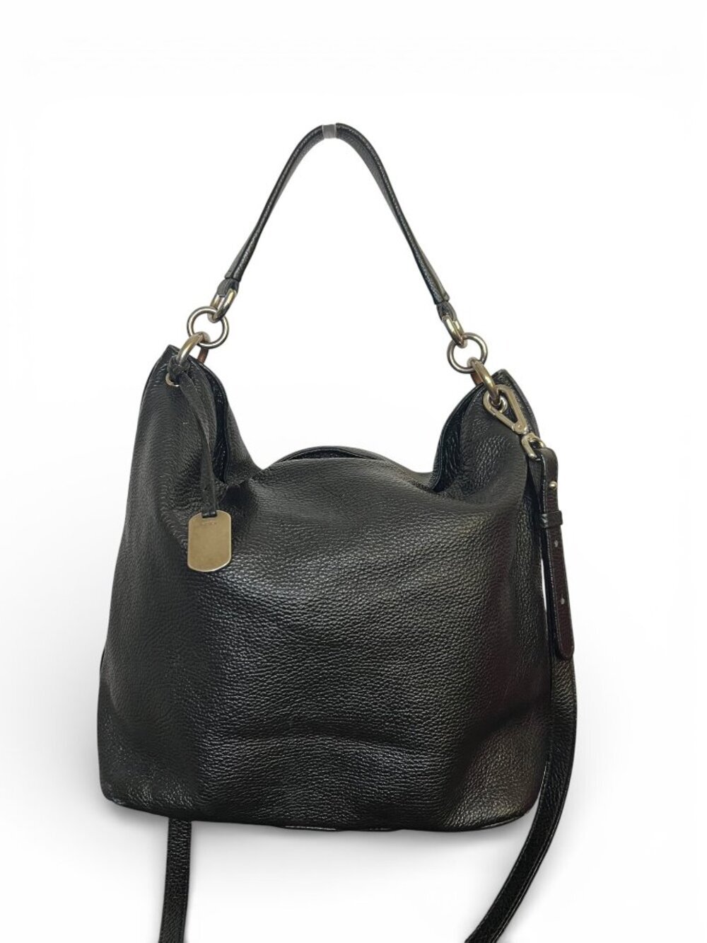 Furla Black Leather Hobo Bag With Removable Shoulder Strap & Silver Hardware